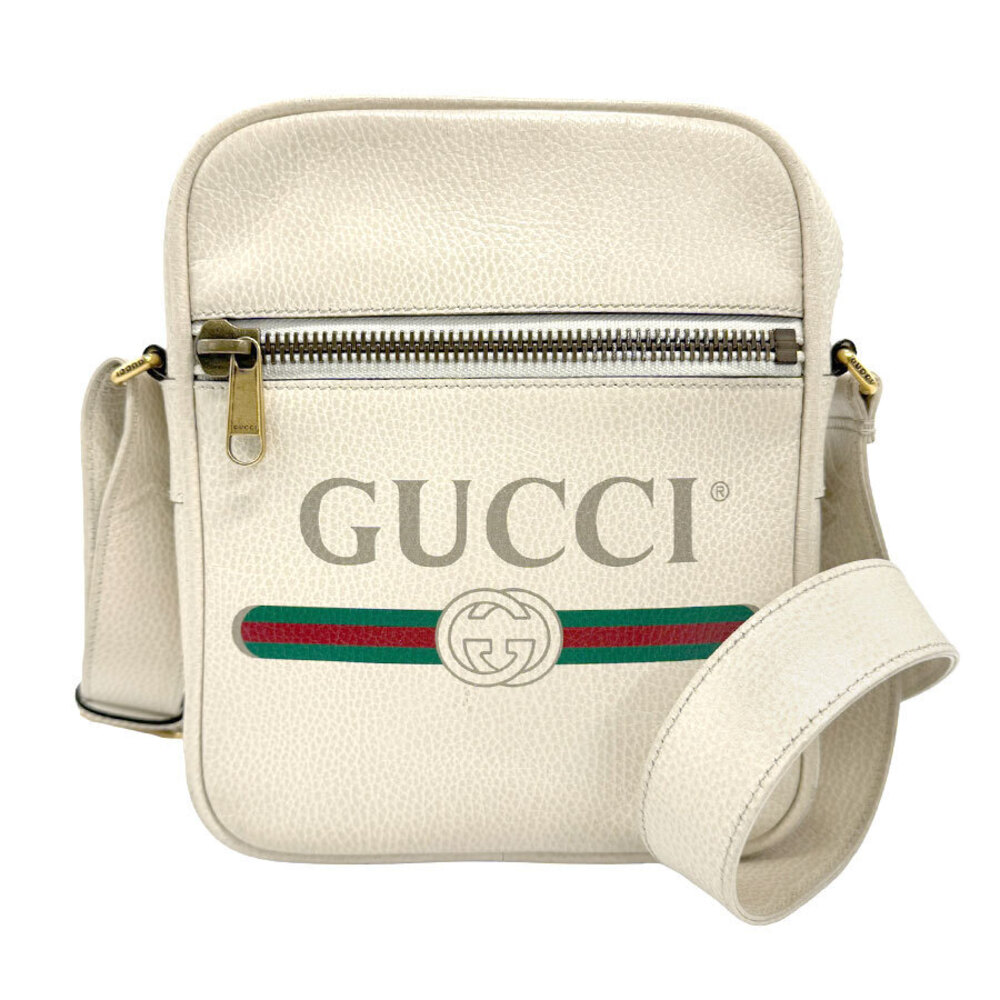 Gucci Web Leather Messenger Bag white grained leather